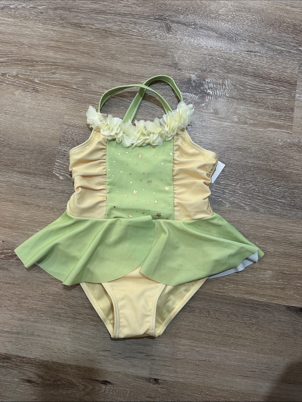 Disney Yellow and Light Green Floral Tutu One-Piece Tiana sparkles bathing suit